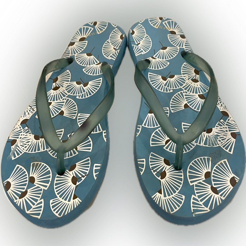 GARNET HILL RAFTERS blue Asian fan thong sandals flip flops 7.5